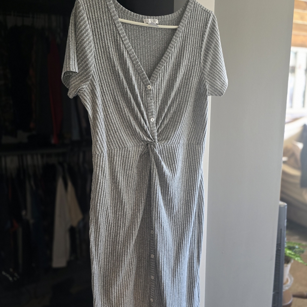 VENUS Gray Striped Midi Dress